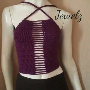Handmade Purple Crochet Halter Crop Top